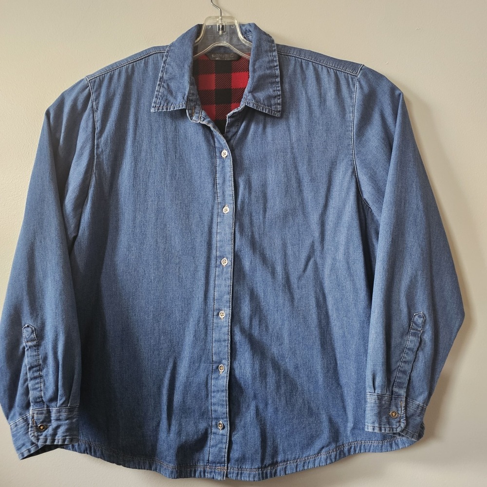Riders by Lee Denim Shirt Women's Size XXL Buffalo Red Plaid Fleece Lined Jean